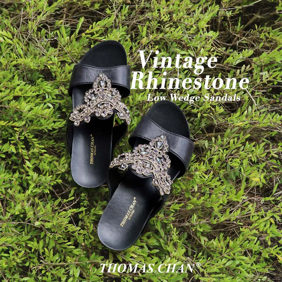 [20% off at cart] Vintage Rhinestone Low Wedge Sandals