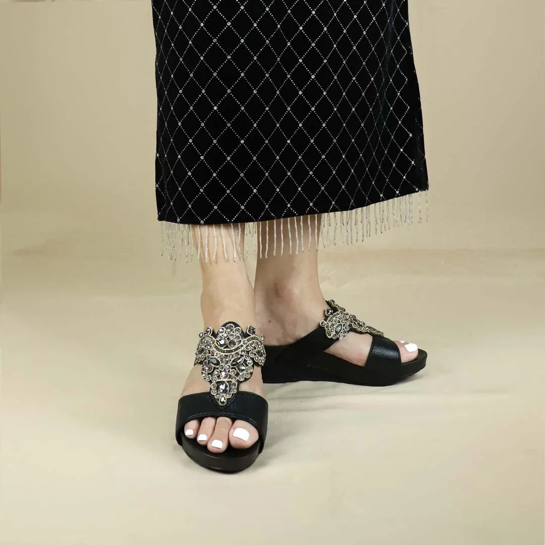 [20% off at cart] Vintage Rhinestone Low Wedge Sandals