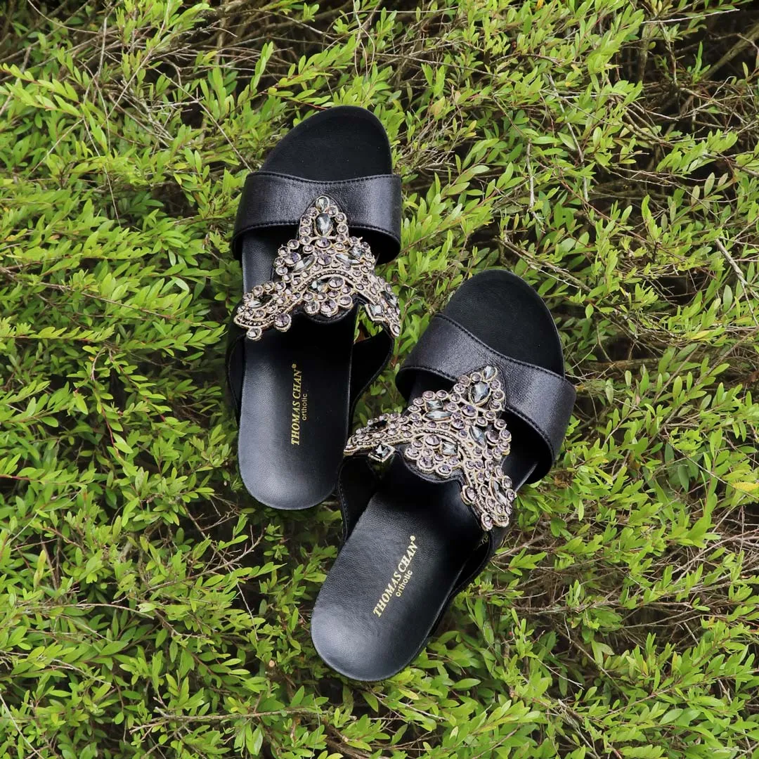 [20% off at cart] Vintage Rhinestone Low Wedge Sandals