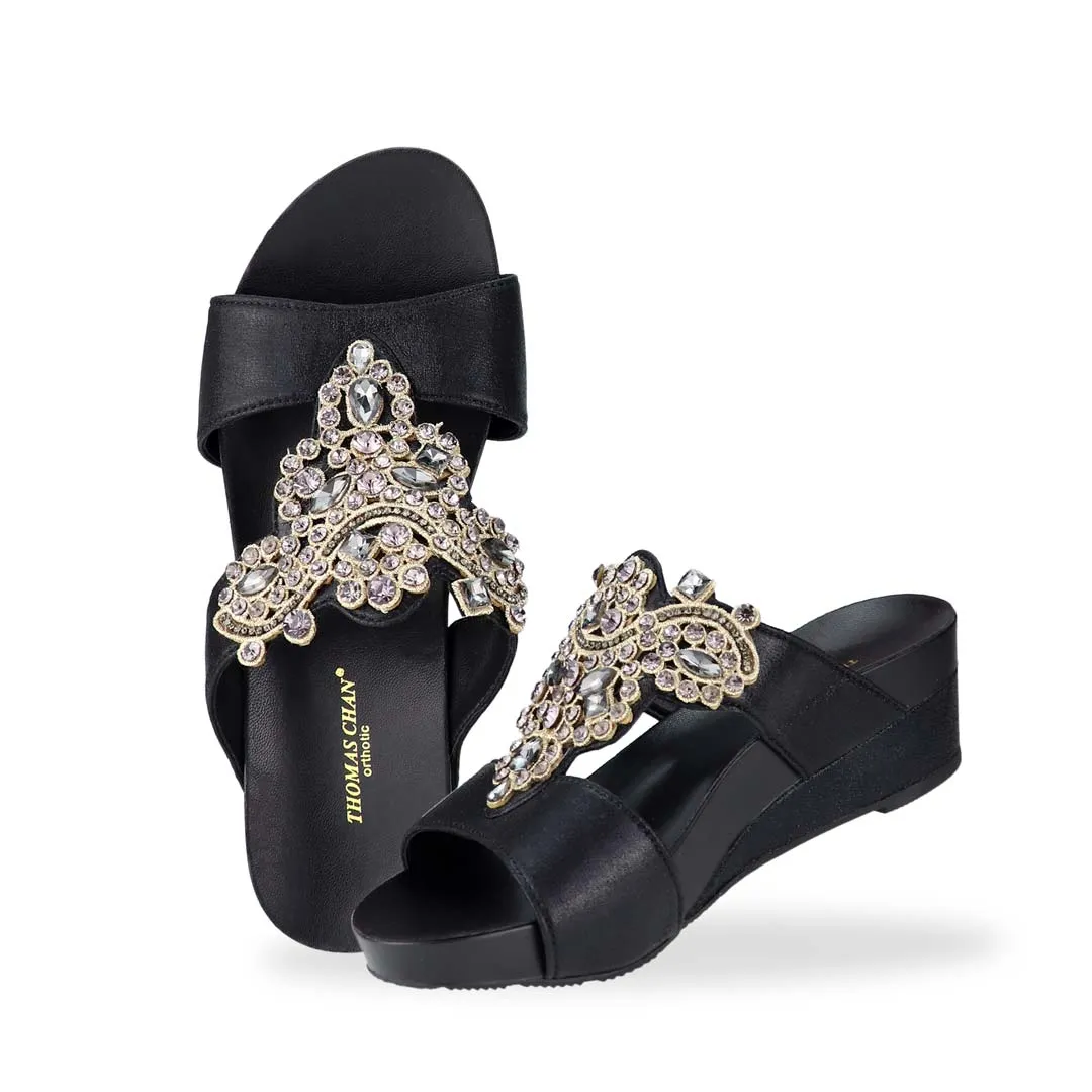 [20% off at cart] Vintage Rhinestone Low Wedge Sandals