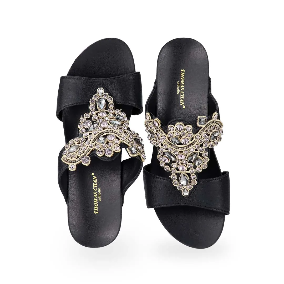 [20% off at cart] Vintage Rhinestone Low Wedge Sandals