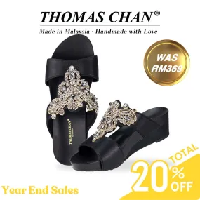 [20% off at cart] Vintage Rhinestone Low Wedge Sandals