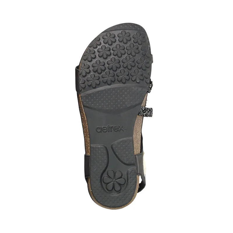 Aetrex Women's Jillian Braided Quarter Strap Sandal - Black SC450