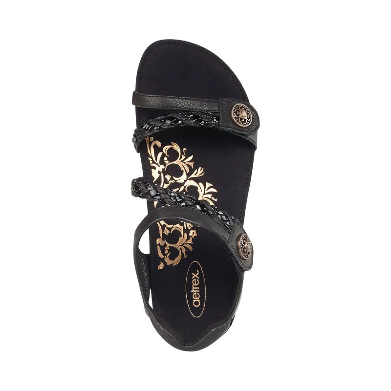 Aetrex Women's Jillian Braided Quarter Strap Sandal - Black SC450