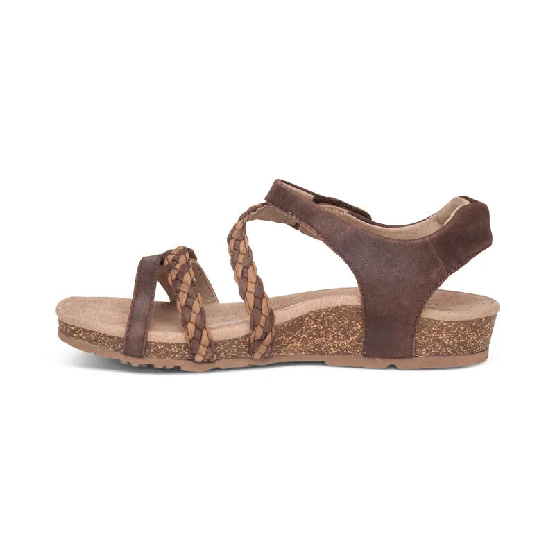 Aetrex Women's Jillian Braided Quarter Strap Sandal - Dark Brown SC444