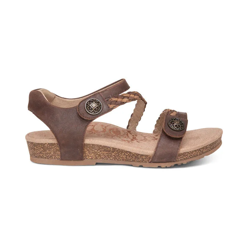 Aetrex Women's Jillian Braided Quarter Strap Sandal - Dark Brown SC444