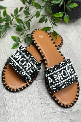 Black Beaded Amore Slide Sandals