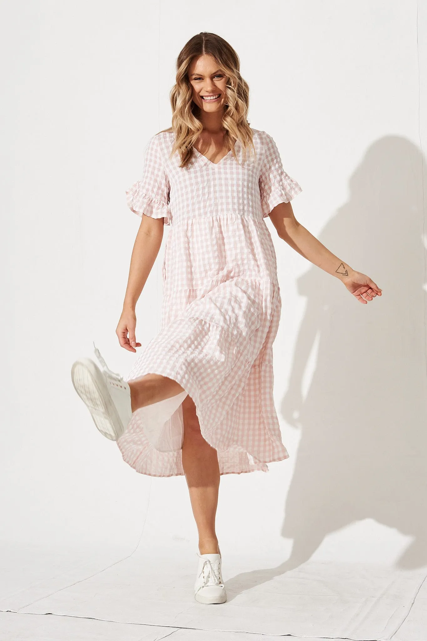 Blush Gingham Midi Dress