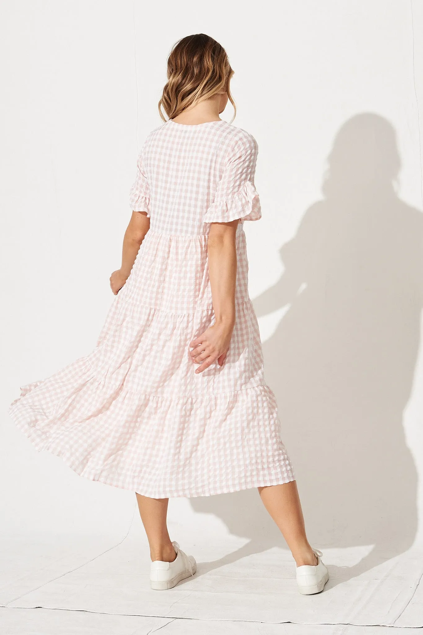 Blush Gingham Midi Dress