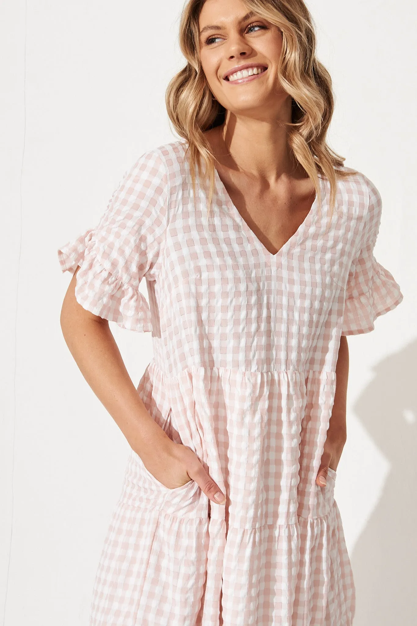 Blush Gingham Midi Dress