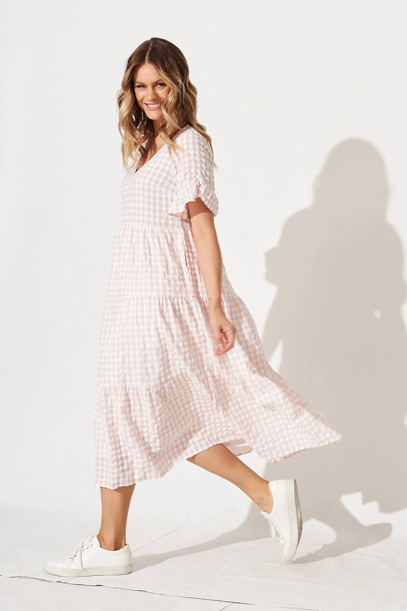 Blush Gingham Midi Dress
