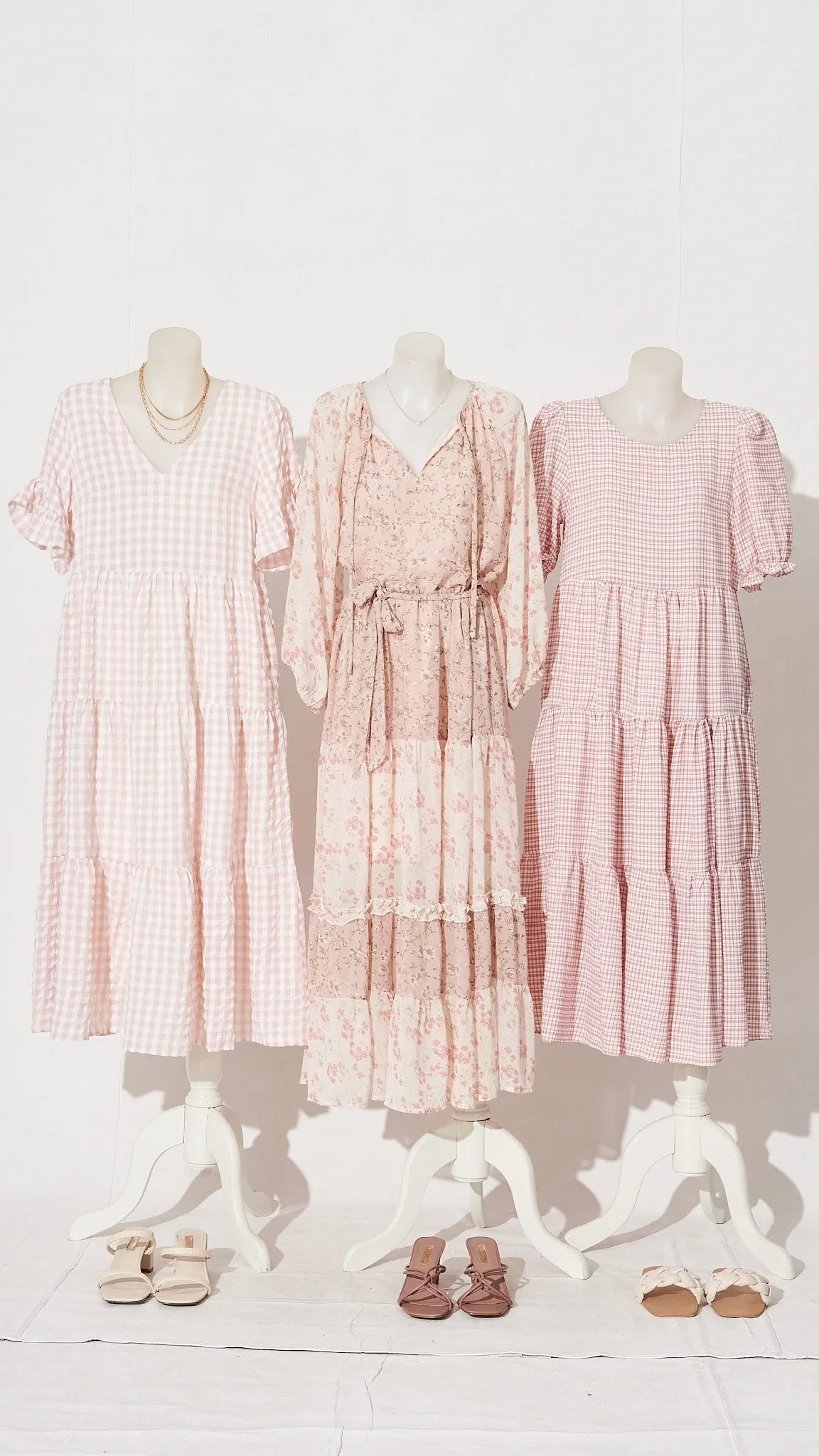 Blush Gingham Midi Dress