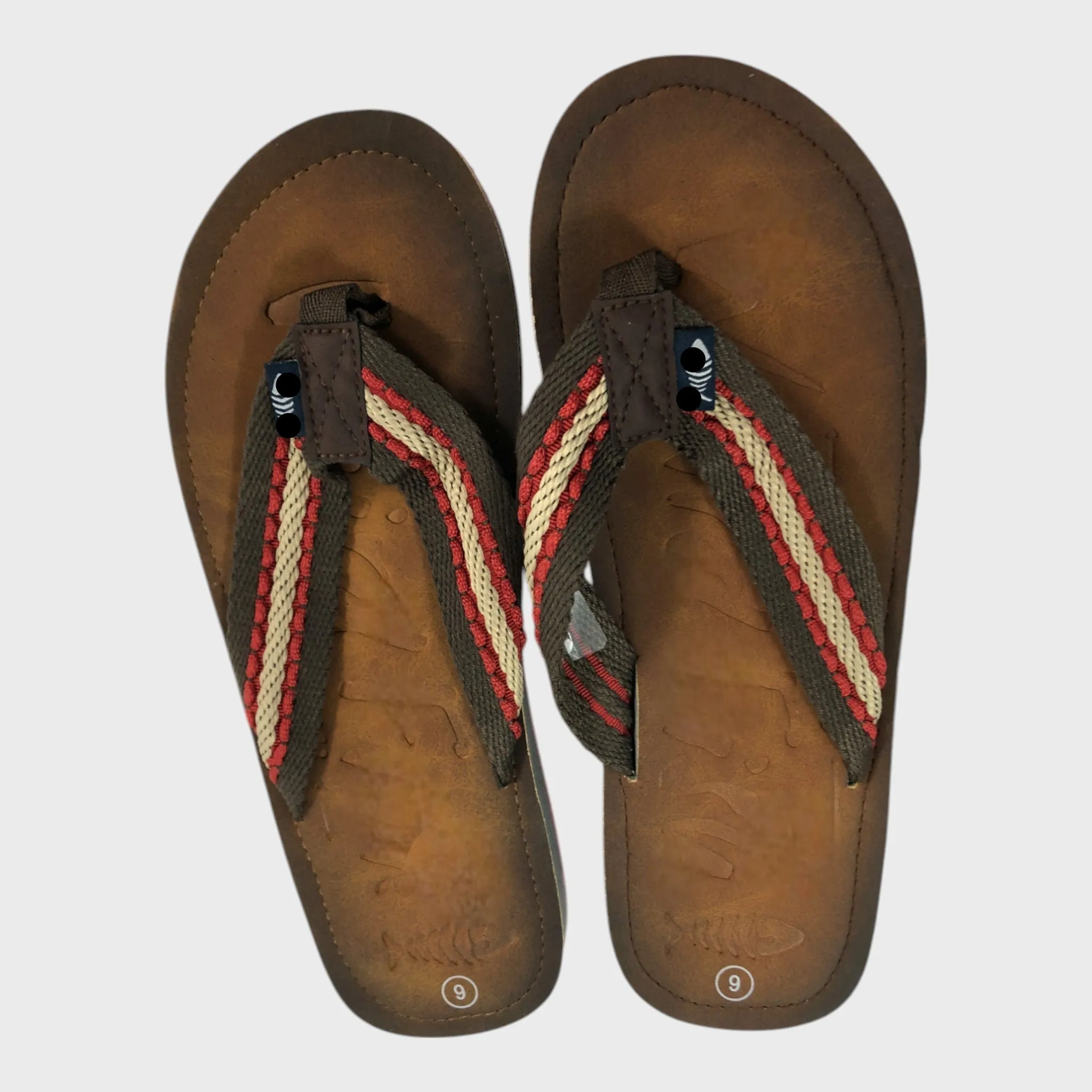Branded Antic Tan Leather Look Flip Flops  - Size 9 UK