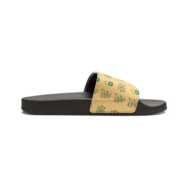 Bright Flower Pattern Slide Sandals Womens Pu Slide