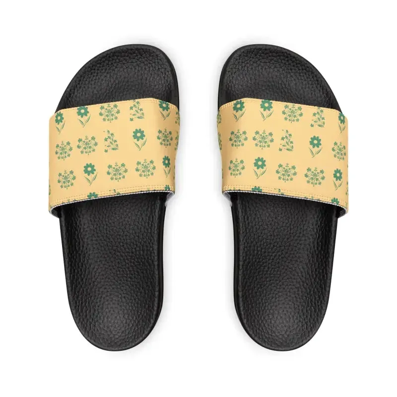 Bright Flower Pattern Slide Sandals Womens Pu Slide