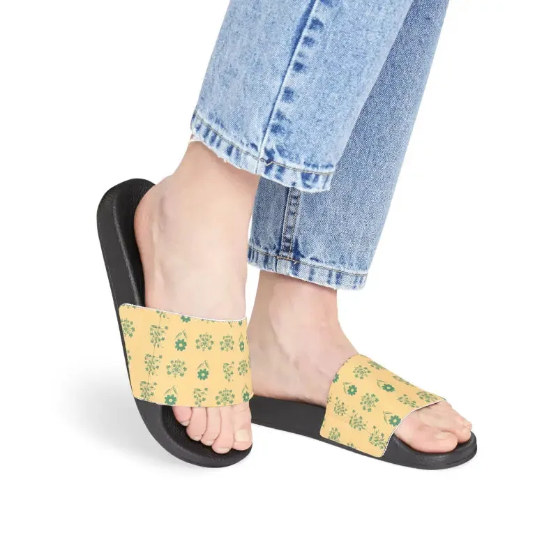 Bright Flower Pattern Slide Sandals Womens Pu Slide