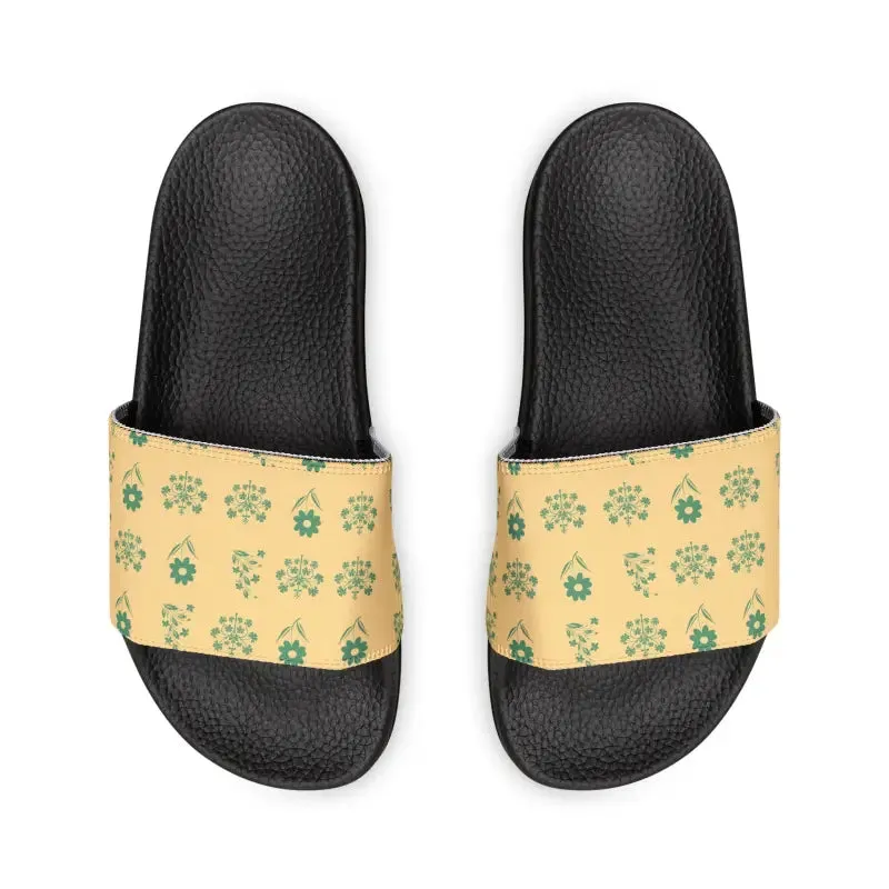 Bright Flower Pattern Slide Sandals Womens Pu Slide