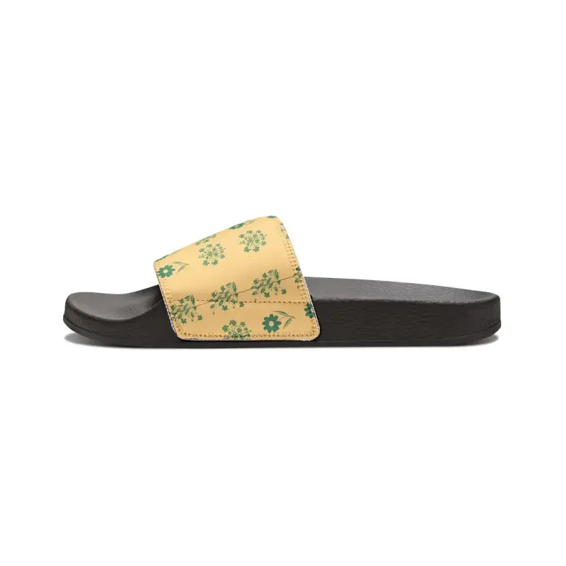 Bright Flower Pattern Slide Sandals Womens Pu Slide