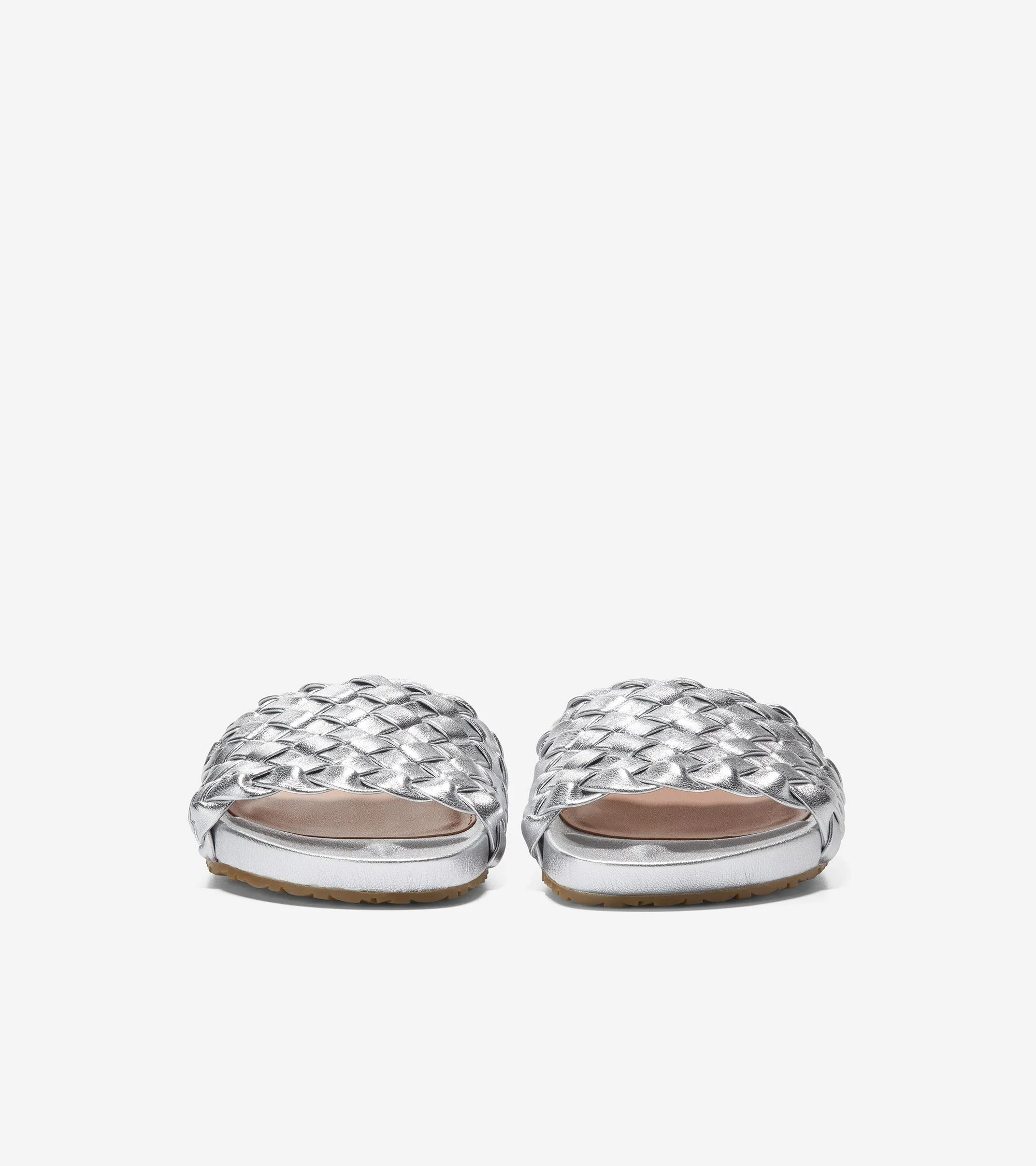 Cole Haan Mojave Slide Silver Leather Slip On Rounded Open Toe Flat Sandals