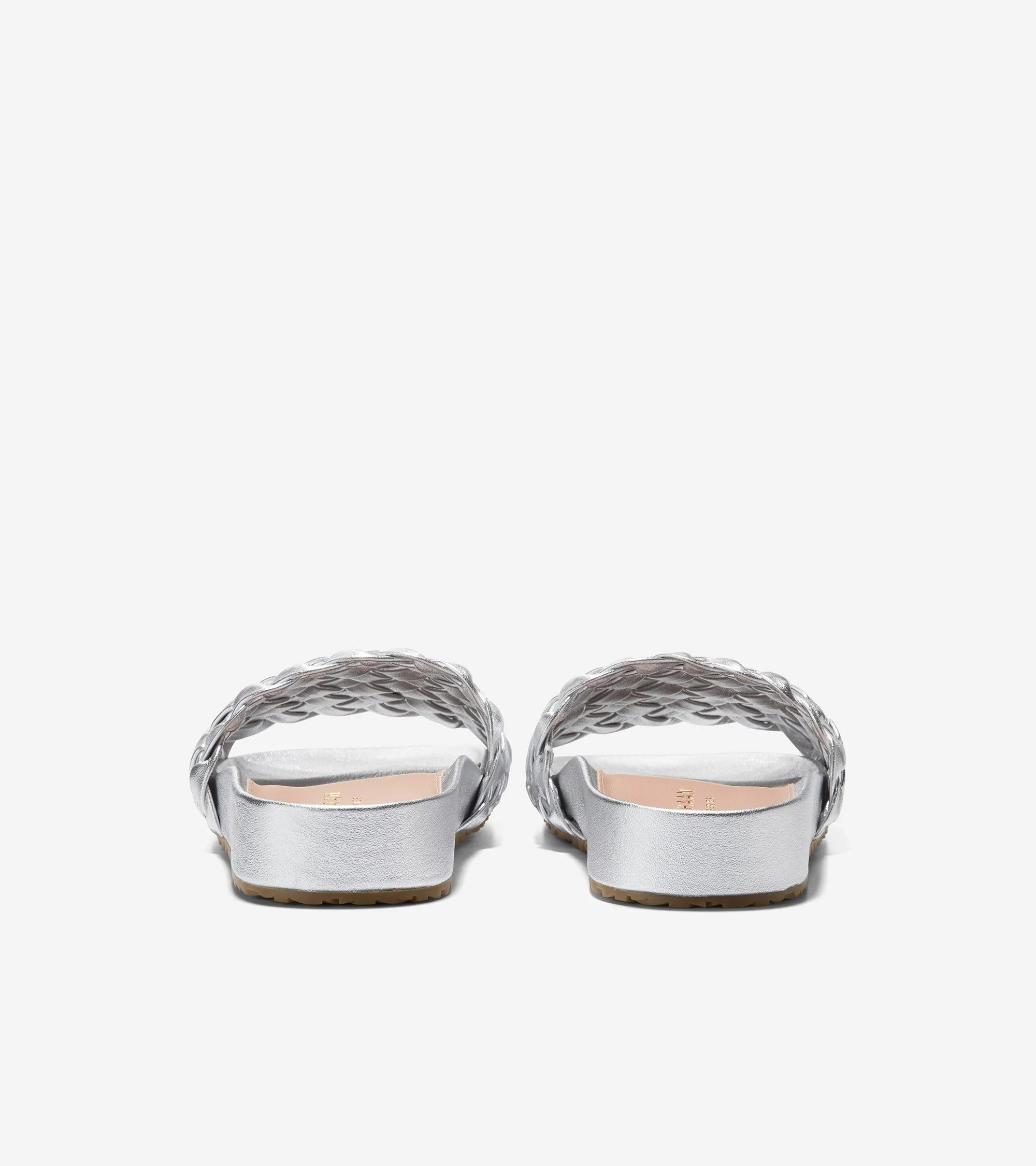 Cole Haan Mojave Slide Silver Leather Slip On Rounded Open Toe Flat Sandals
