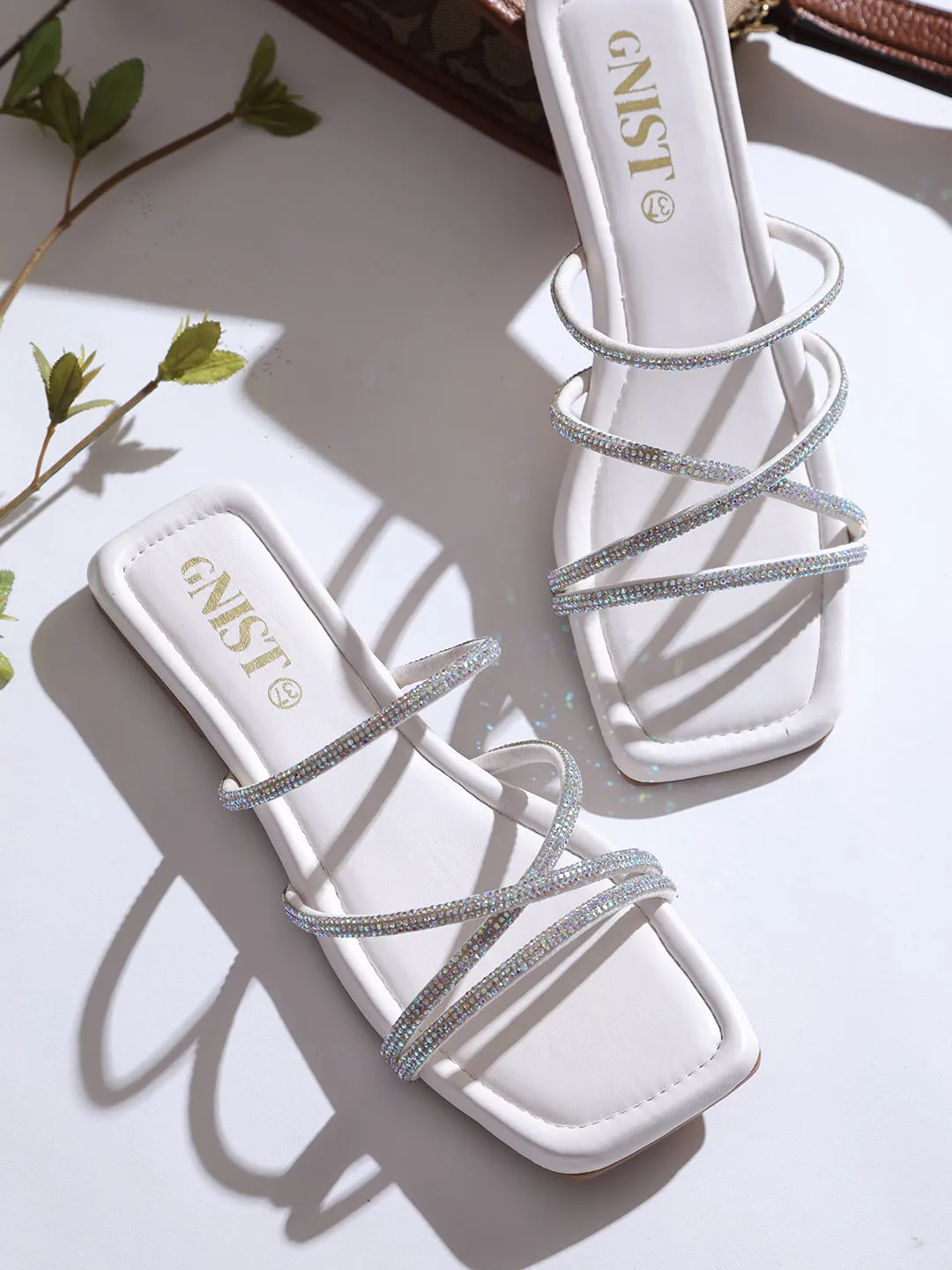 GNIST White Rhinestone Embellished Flats