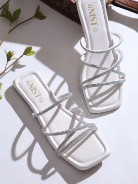 GNIST White Rhinestone Embellished Flats