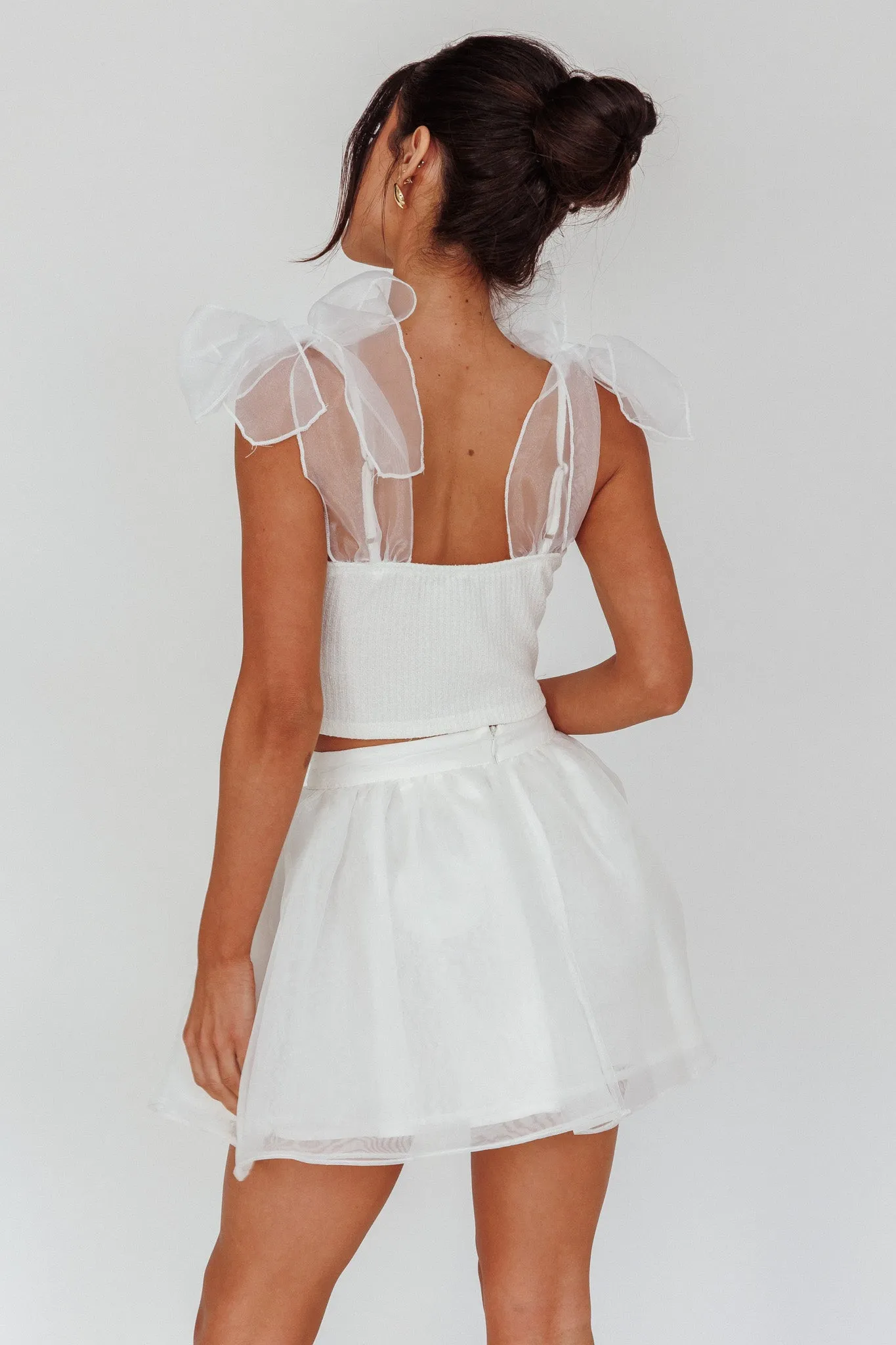 High Class Bow Shoulder Crop Top White