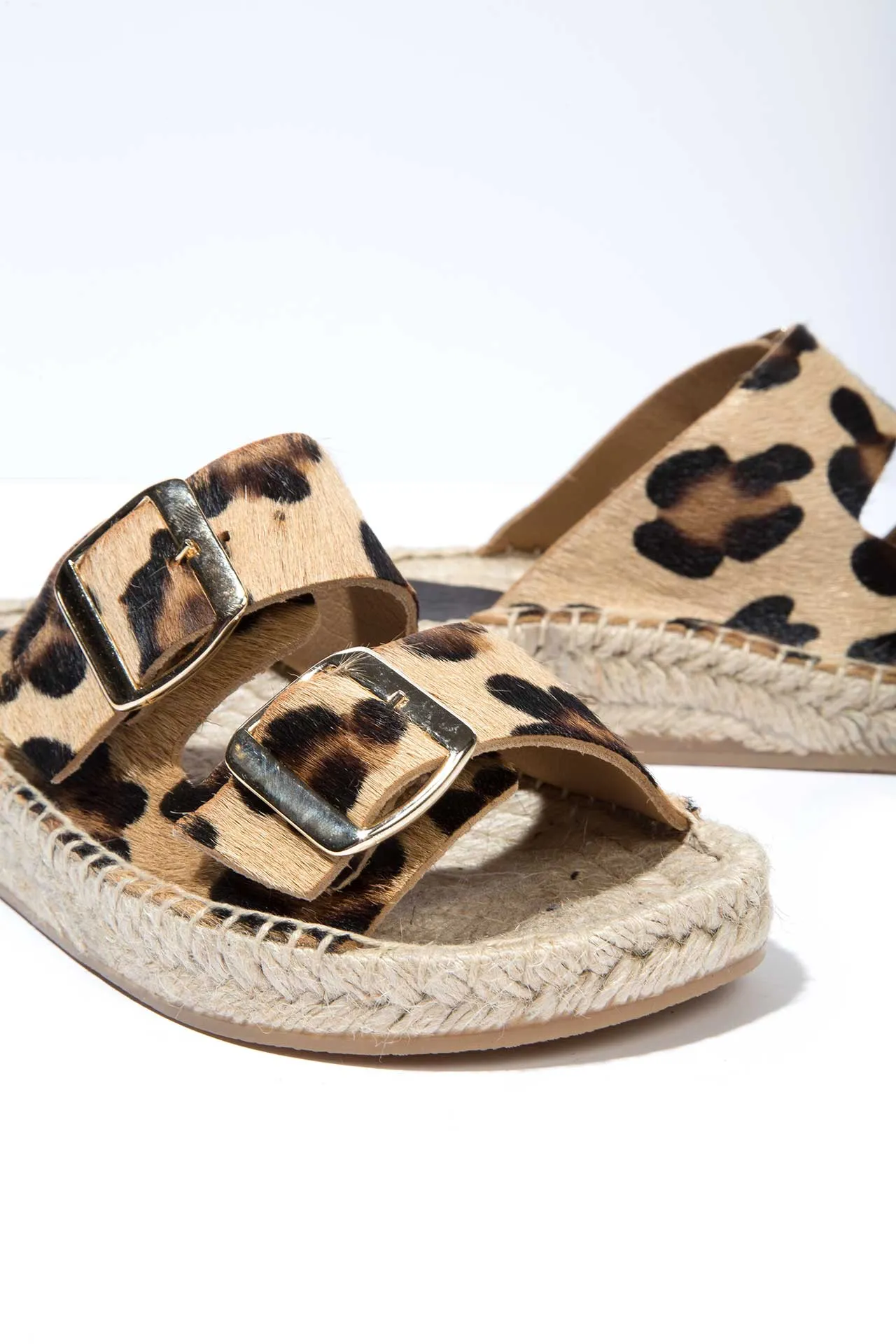 LEOPARD NEVA - Hair-On Leather Buckle Espadrille