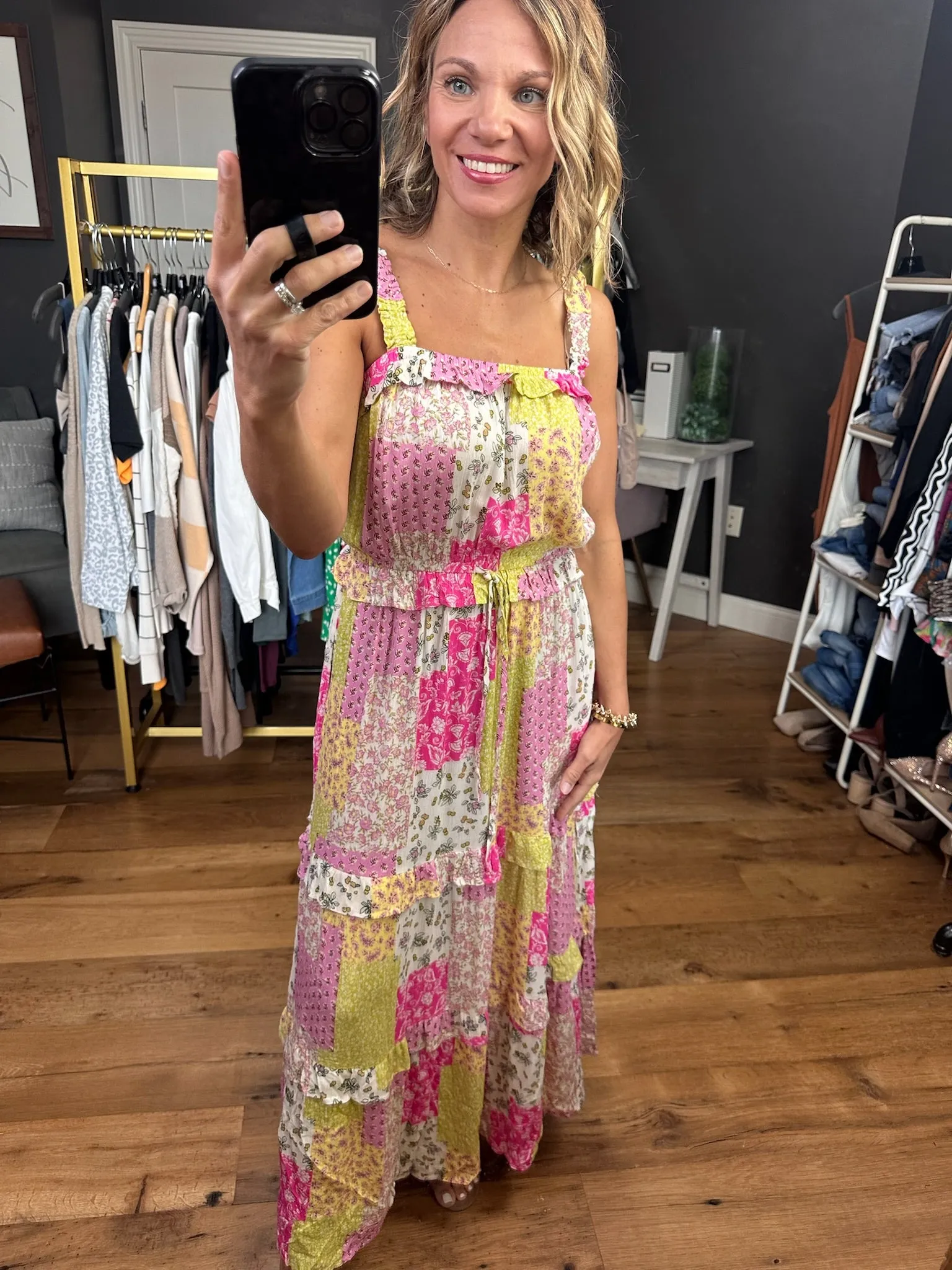 Look For Love Patchwork Dress - Lime Pink