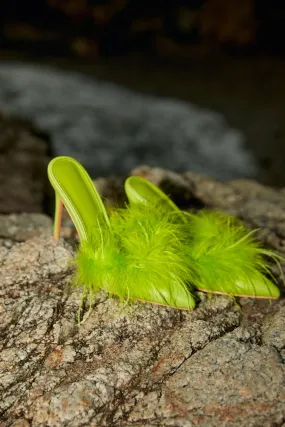 Lorelai Faux Feather Mule Heels - Lime