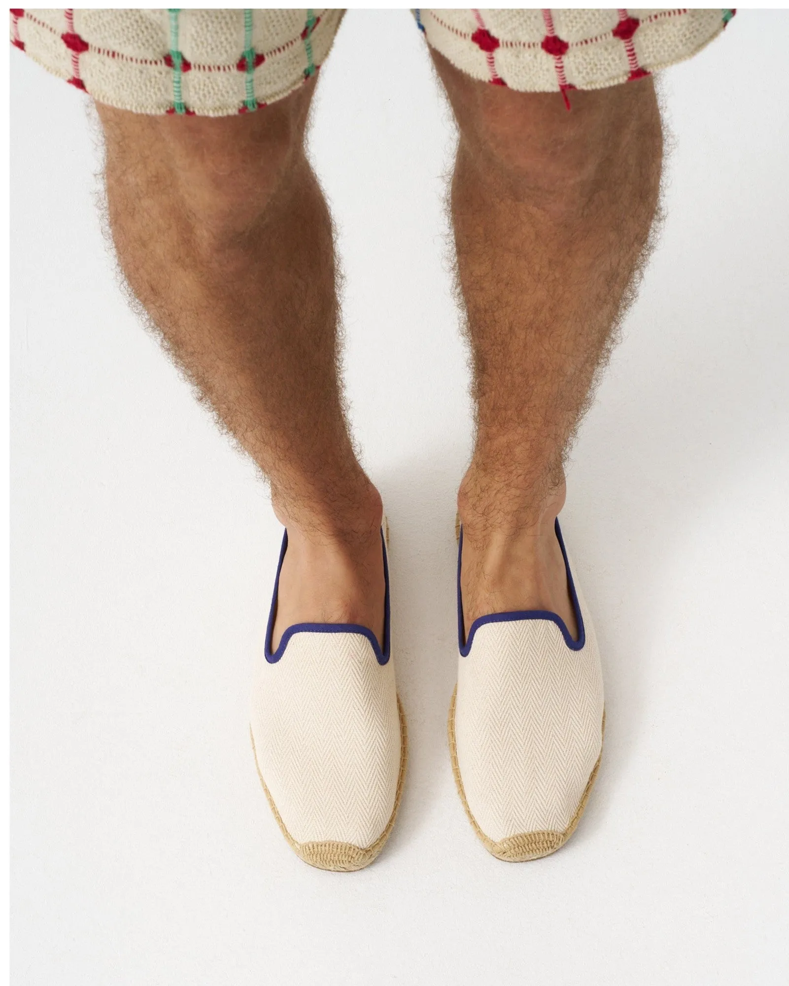 Mens_Espadrilles_The Smoking_Herringbone Colors_Ivory - Dark Blue