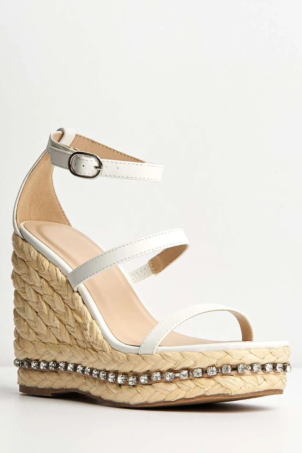 Michelle Espadrille Ankle Strap Stud Sole Sandal Wedge in White