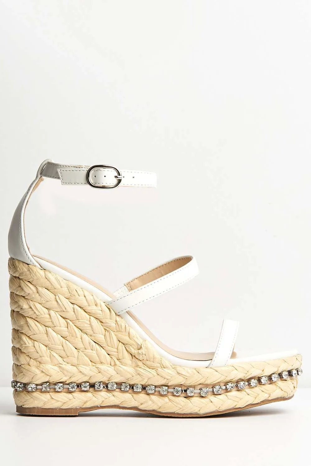 Michelle Espadrille Ankle Strap Stud Sole Sandal Wedge in White
