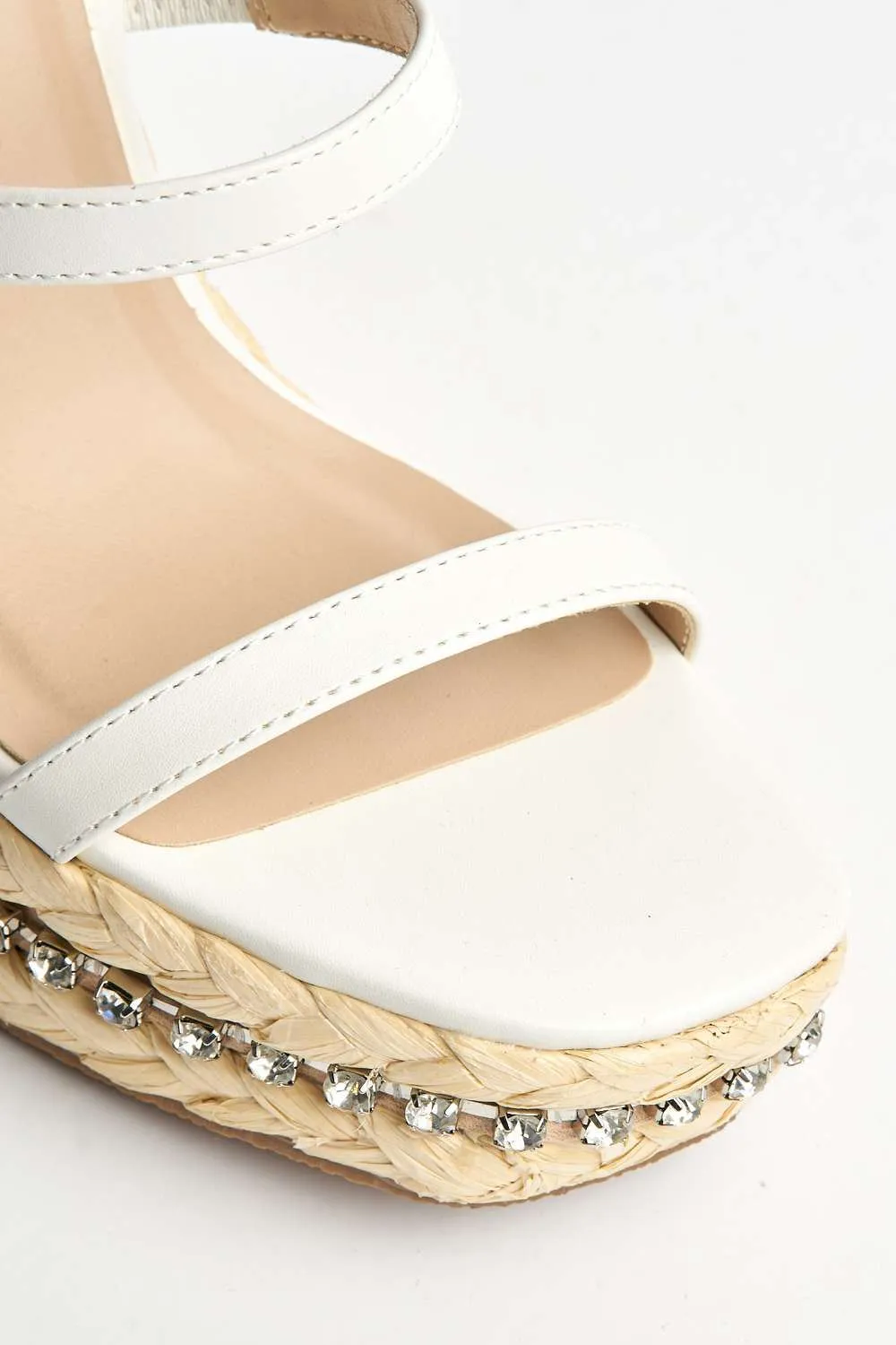 Michelle Espadrille Ankle Strap Stud Sole Sandal Wedge in White