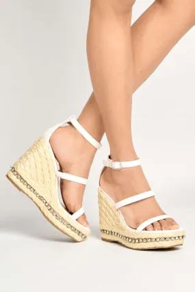 Michelle Espadrille Ankle Strap Stud Sole Sandal Wedge in White