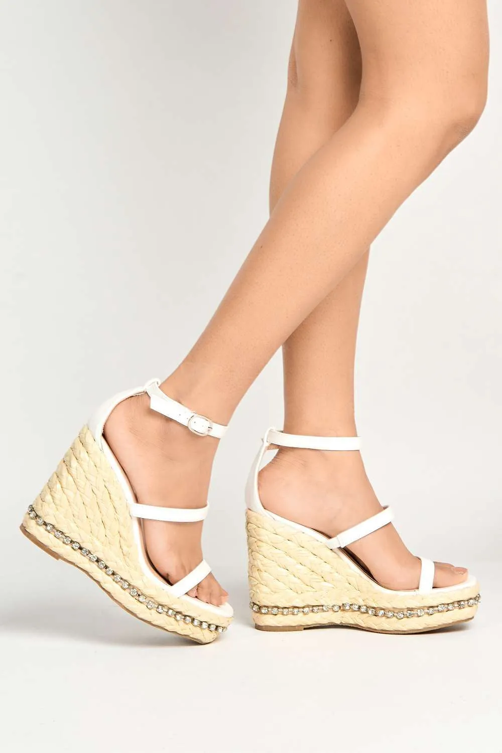 Michelle Espadrille Ankle Strap Stud Sole Sandal Wedge in White