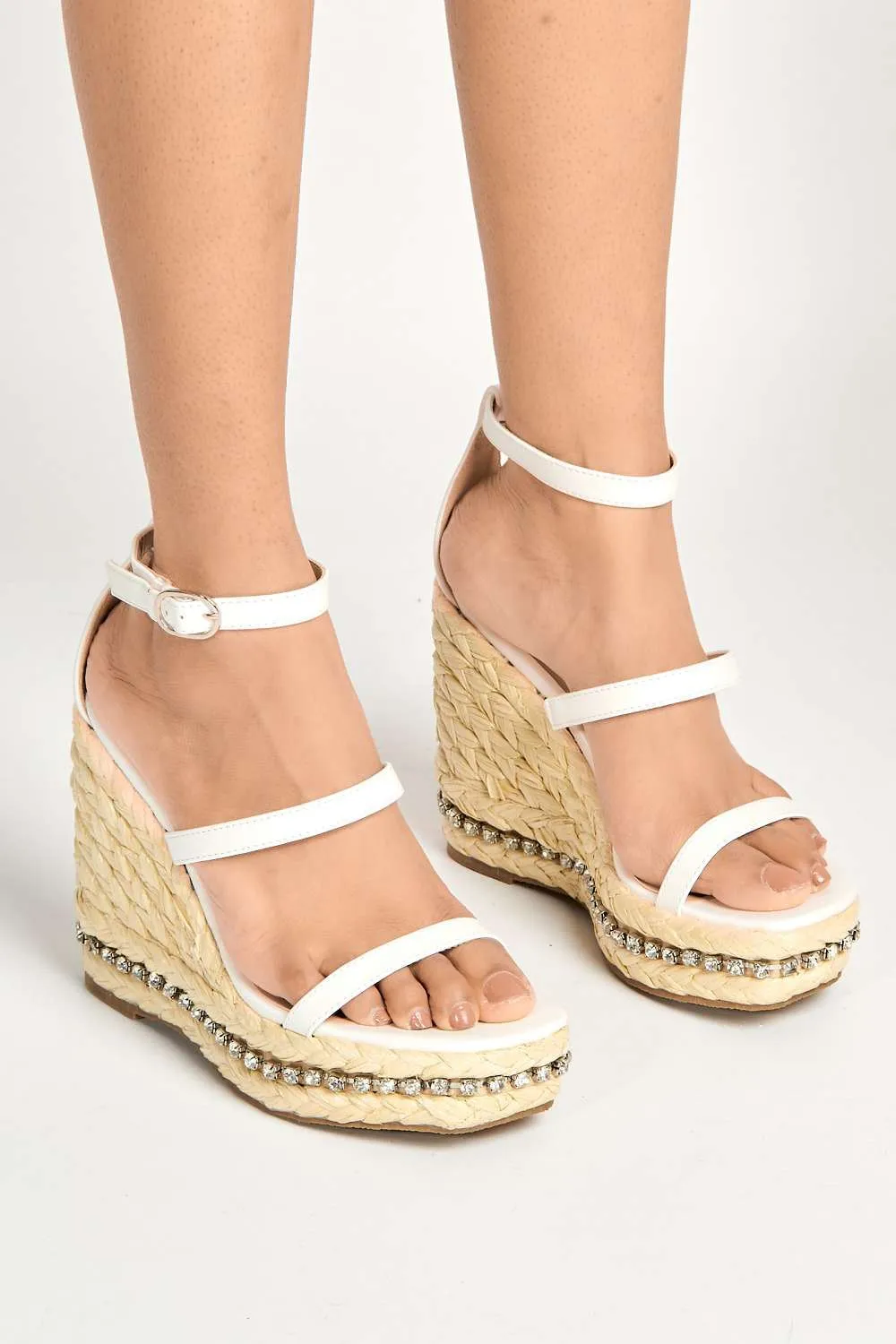 Michelle Espadrille Ankle Strap Stud Sole Sandal Wedge in White