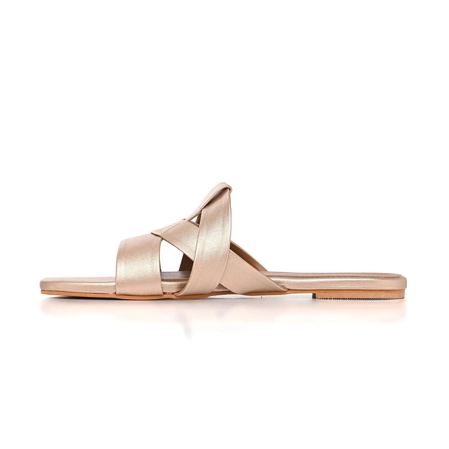Muted Gold Flat Cross-Strap Sandals