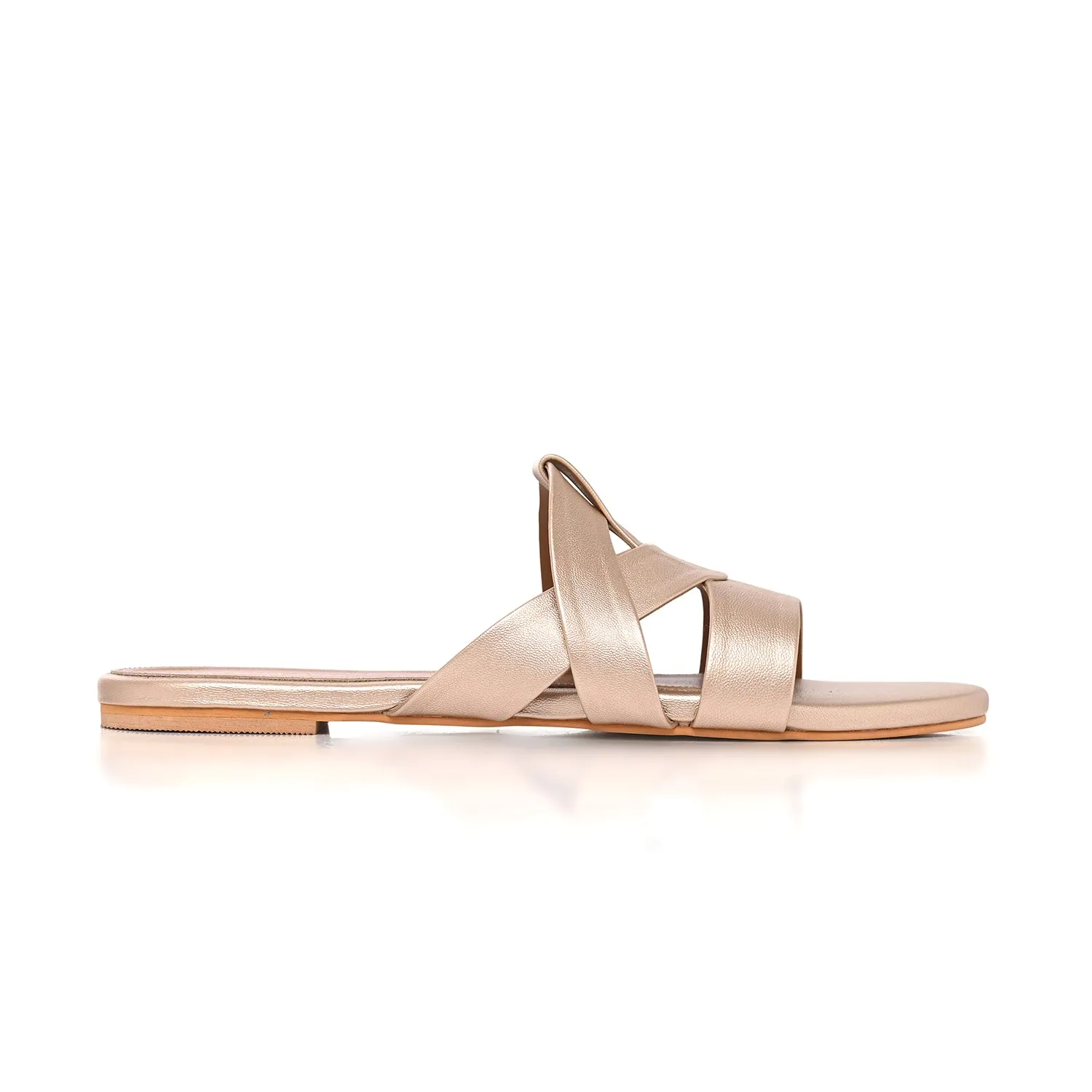 Muted Gold Flat Cross-Strap Sandals