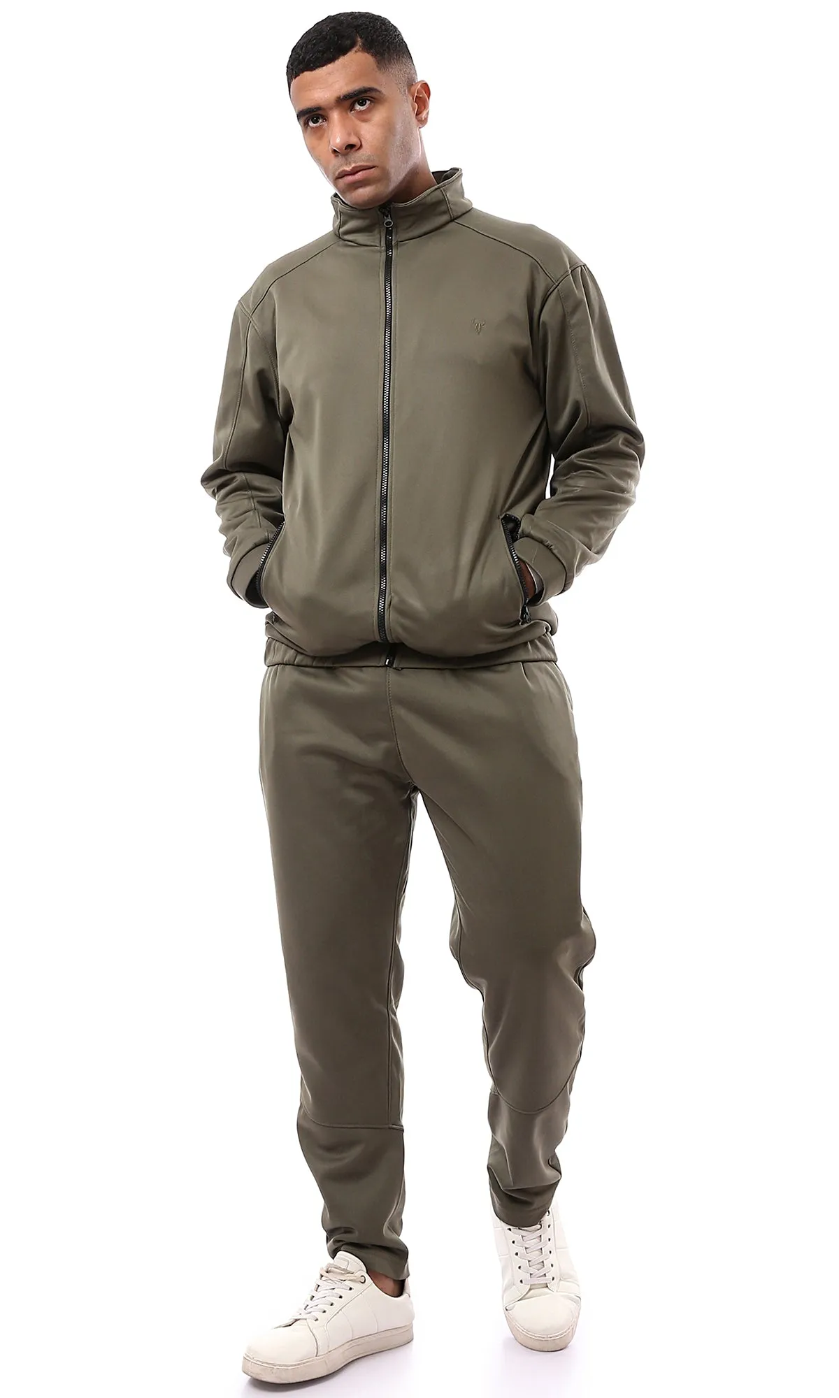 O172671 Dark Olive Zipper Through Neck Winter Jacket