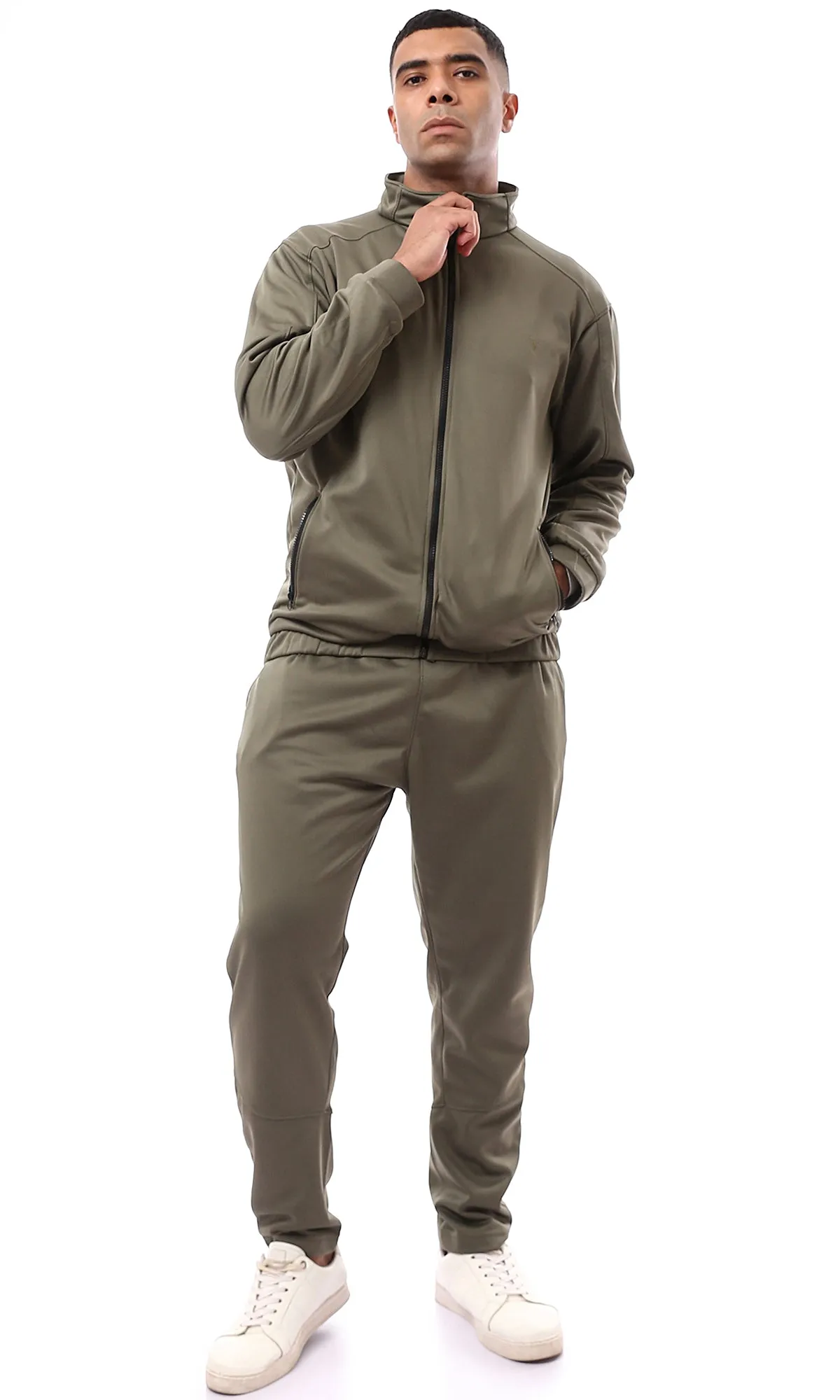 O172671 Dark Olive Zipper Through Neck Winter Jacket