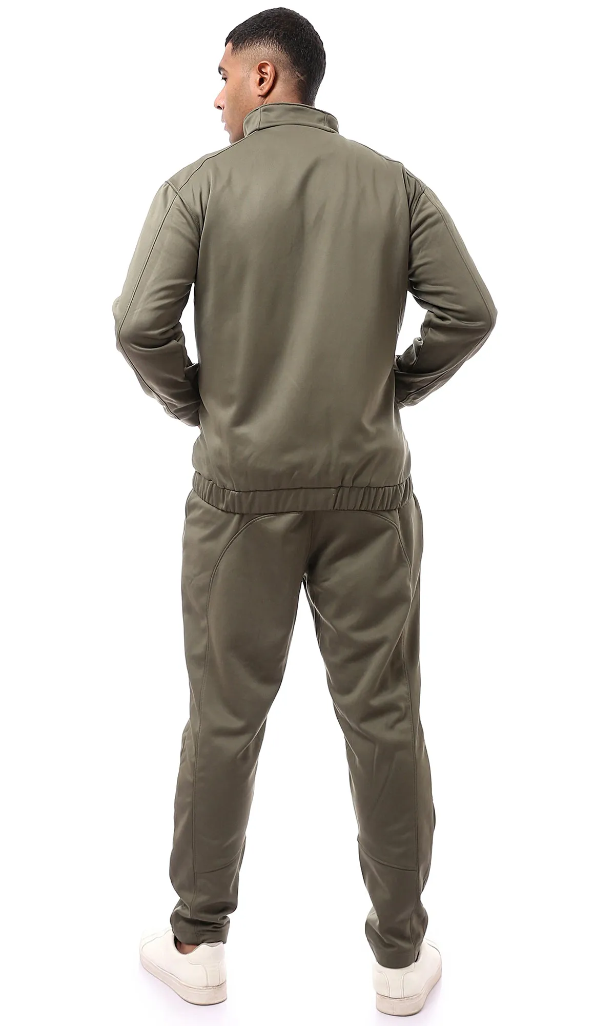 O172671 Dark Olive Zipper Through Neck Winter Jacket