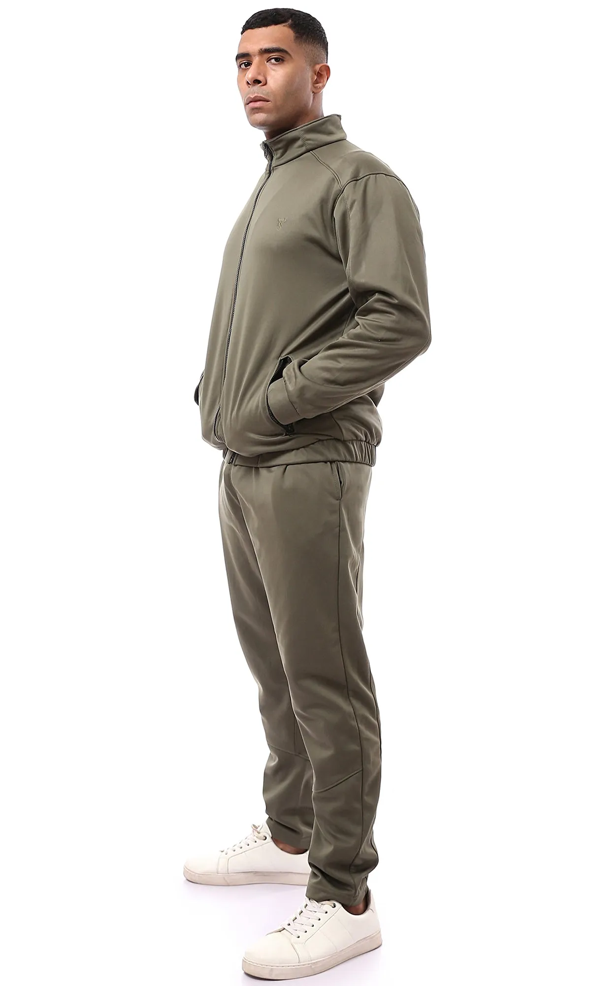 O172671 Dark Olive Zipper Through Neck Winter Jacket