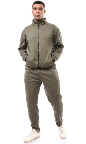 O172671 Dark Olive Zipper Through Neck Winter Jacket