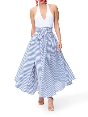 "Santorini" Striped Belted Midi Skirt