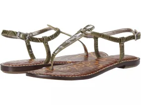 Sam Edelman Gigi Dark Green Croco Embossed Open Toe Ankle Strap Flats Sandals