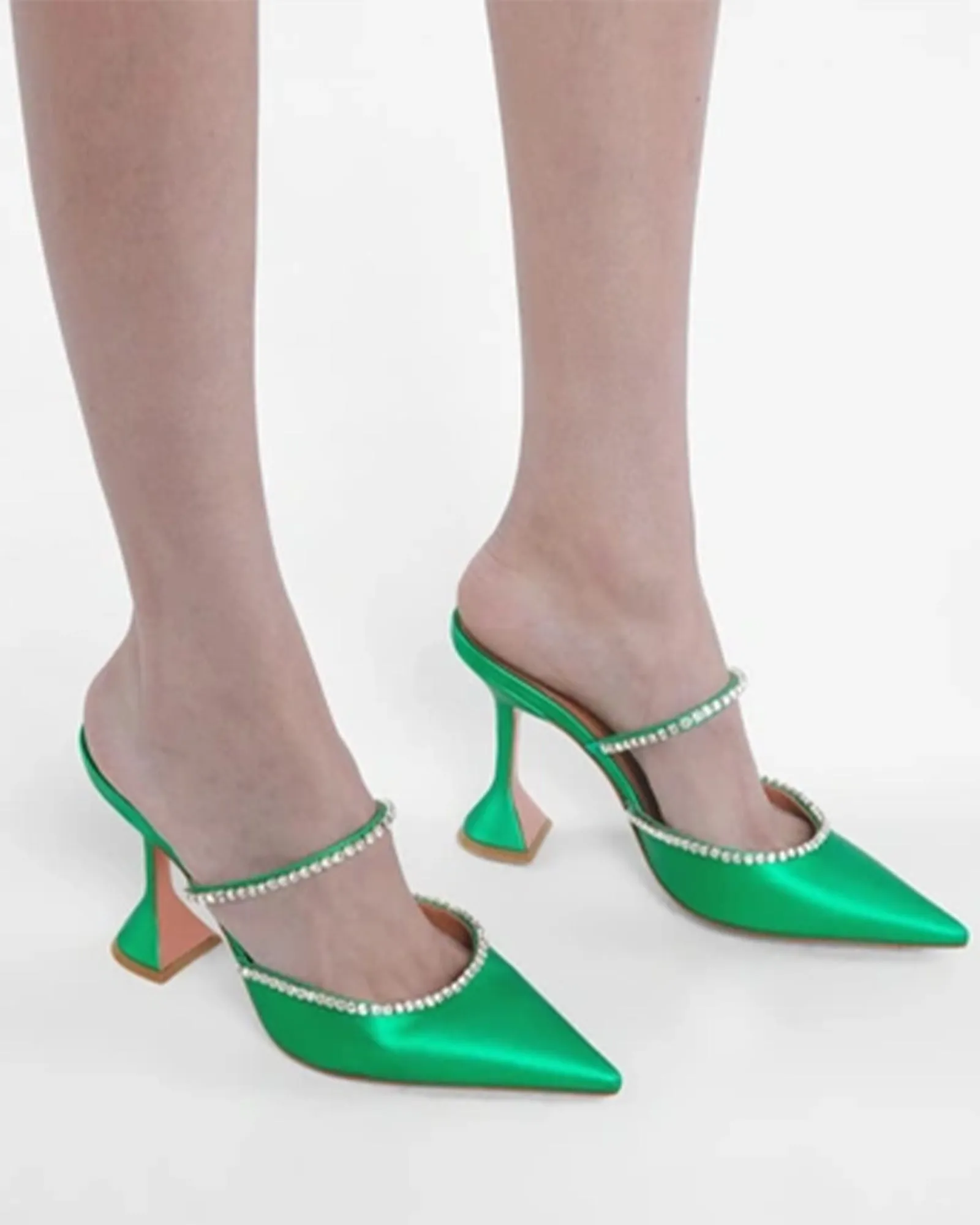Sasha Diamond Flared Mules In Green