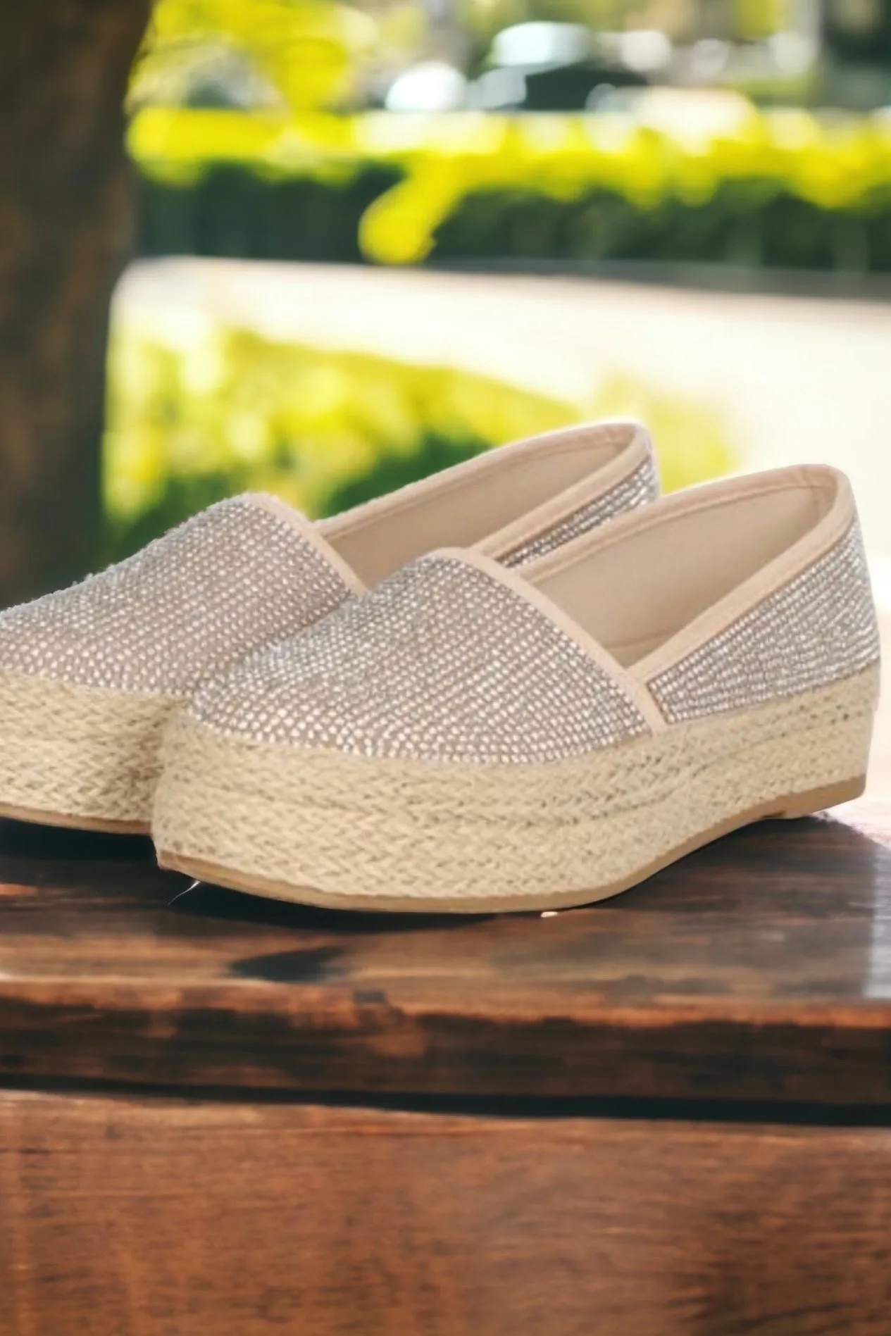 Sparked Rhinestone Encrusted Slip On Espadrilles