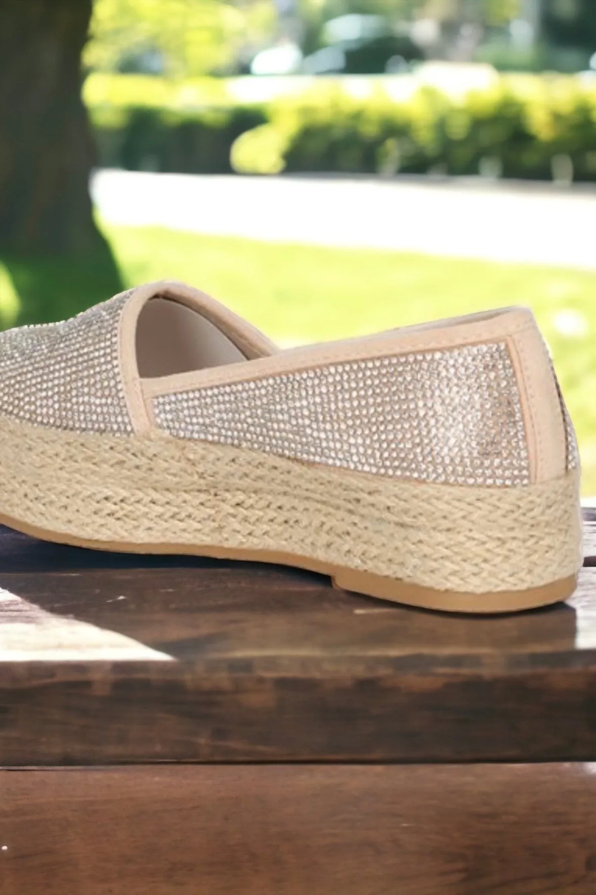Sparked Rhinestone Encrusted Slip On Espadrilles
