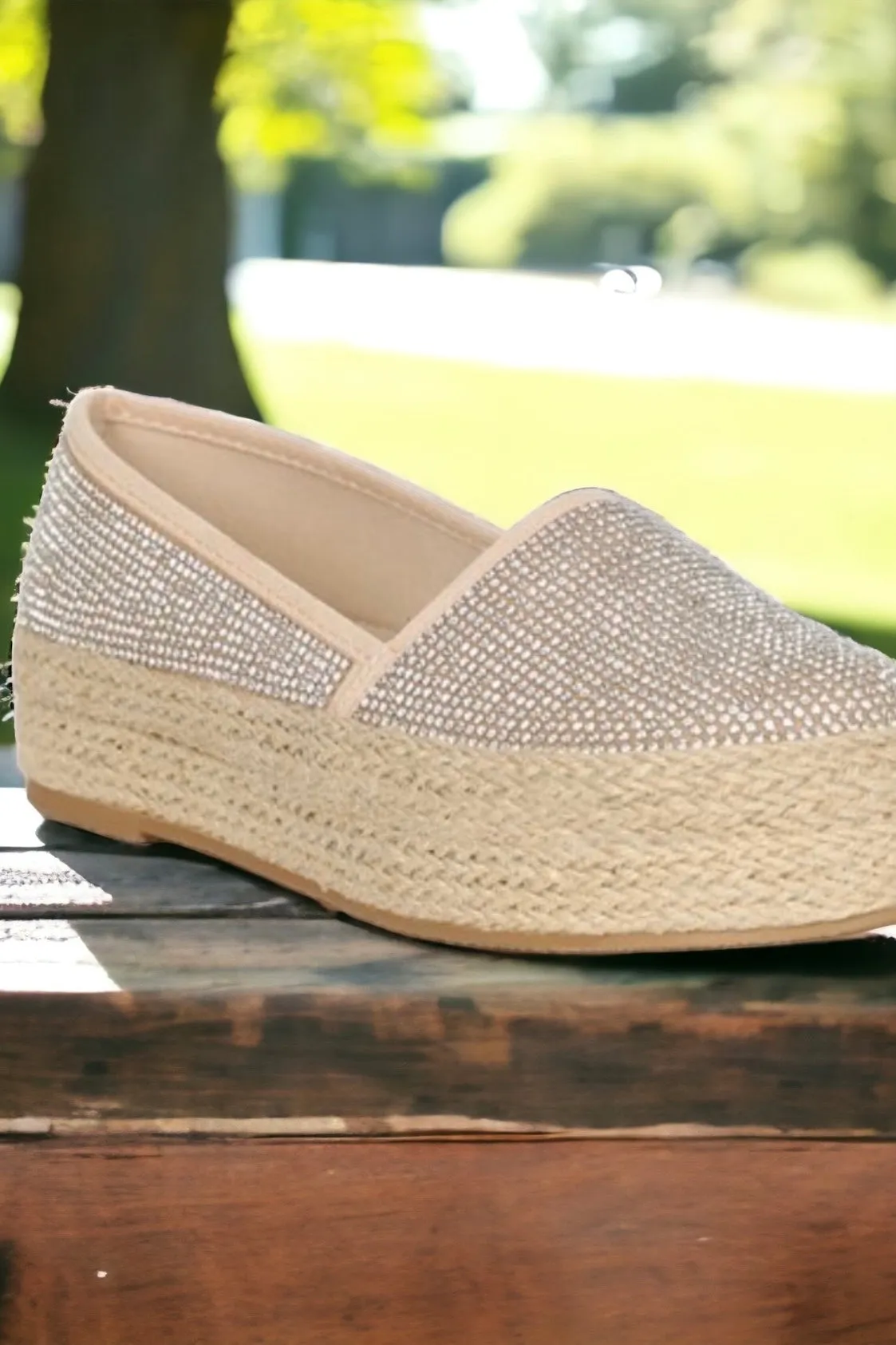 Sparked Rhinestone Encrusted Slip On Espadrilles